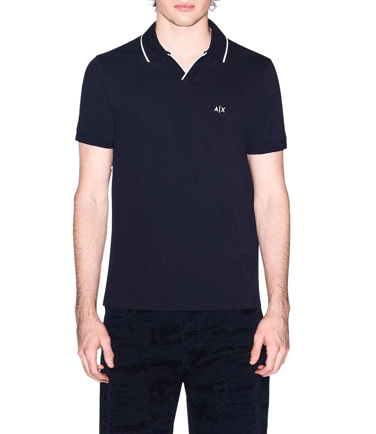 Polo Armani Exchange blu navy con profili a contrasto e logo A|X Uomo