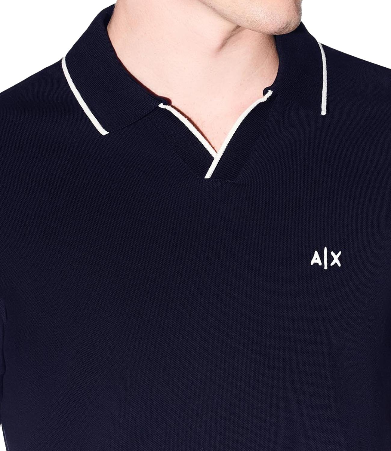 Polo Armani Exchange blu navy con profili a contrasto e logo A|X Uomo