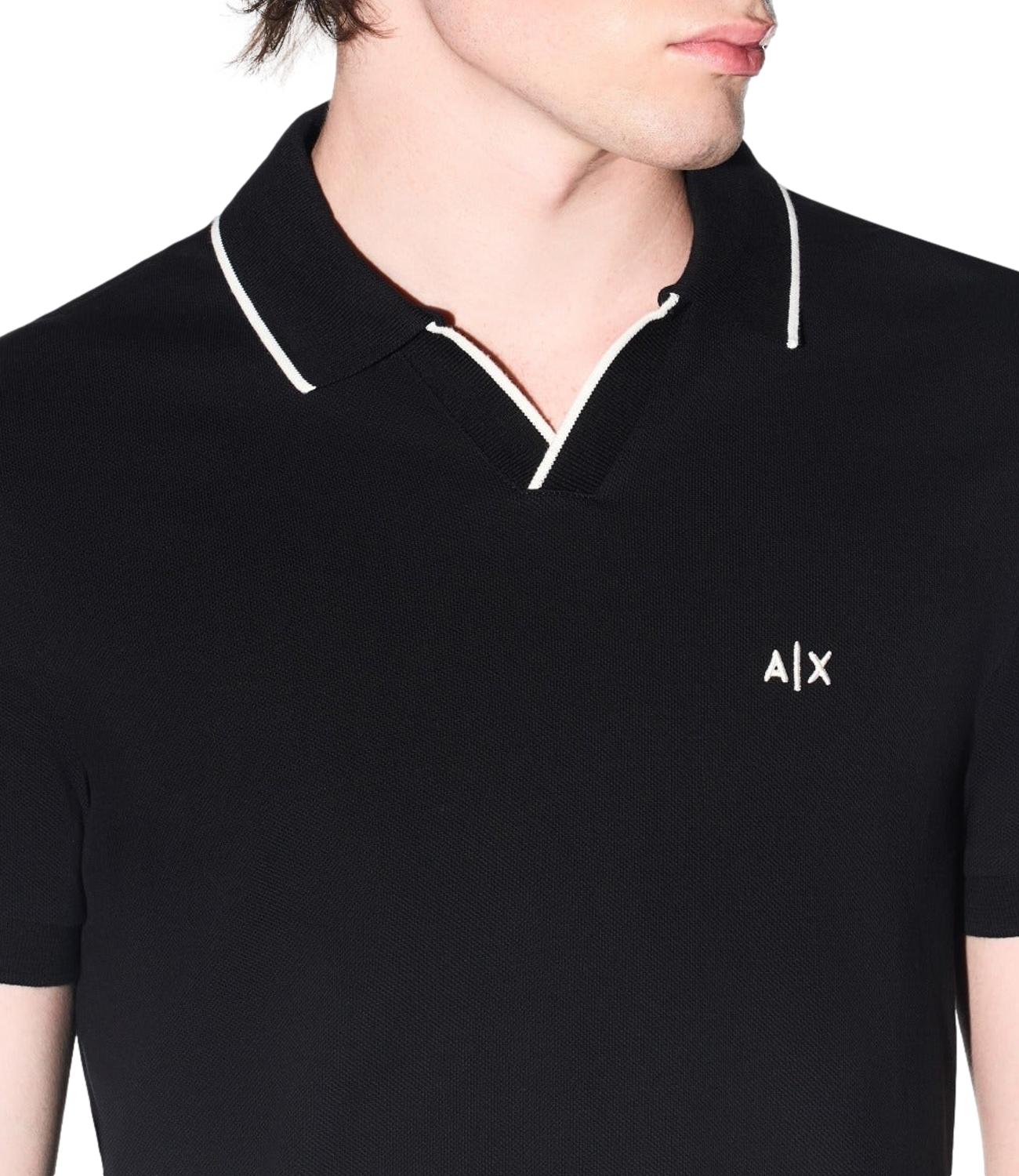 Polo Armani Exchange nera con profili a contrasto e logo A|X Uomo
