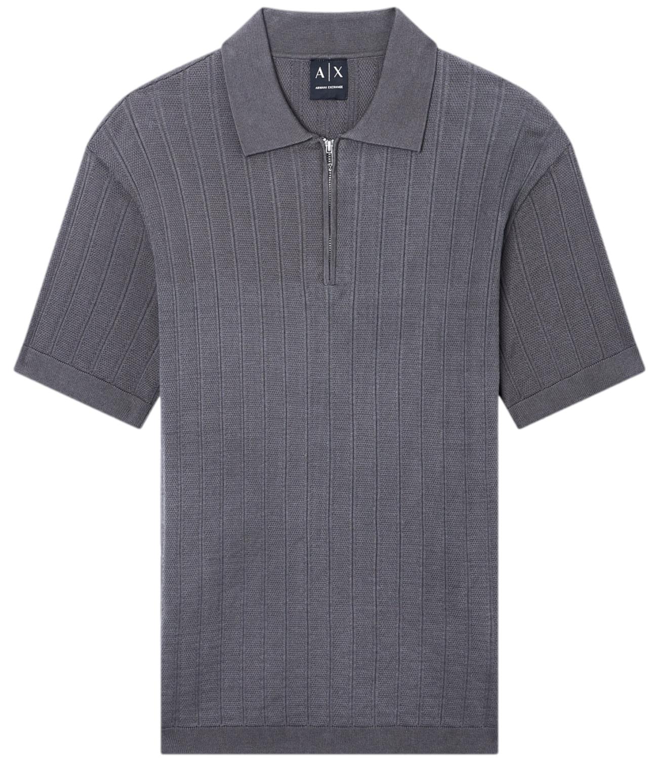 Armani Exchange Polo grigia Uomo in misto cotone regular fit con zip