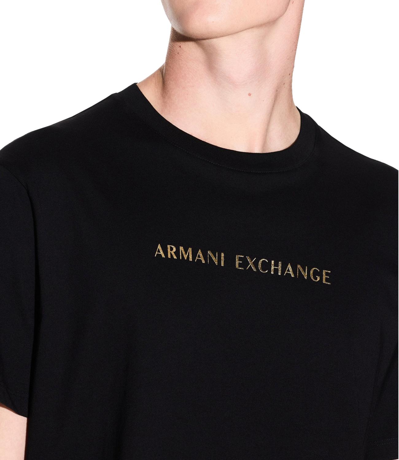 T-shirt Armani Exchange Nera con logo lettering gold Uomo