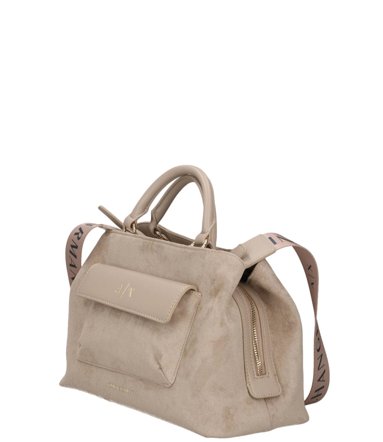 Borsa a mano Armani Exchange beige effetto suede con tracolla logata Donna