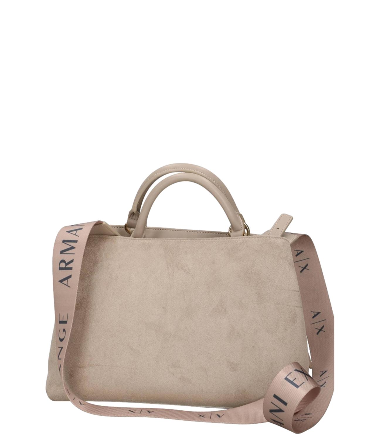 Borsa a mano Armani Exchange beige effetto suede con tracolla logata Donna