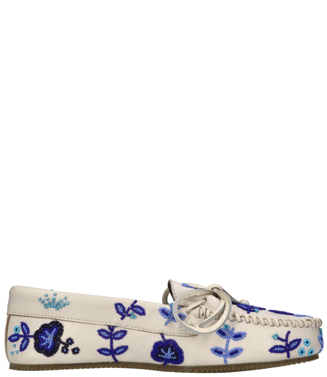 De Siena Mocassino Arianna Flower Bead Embroidery Bianco/Blu Donna