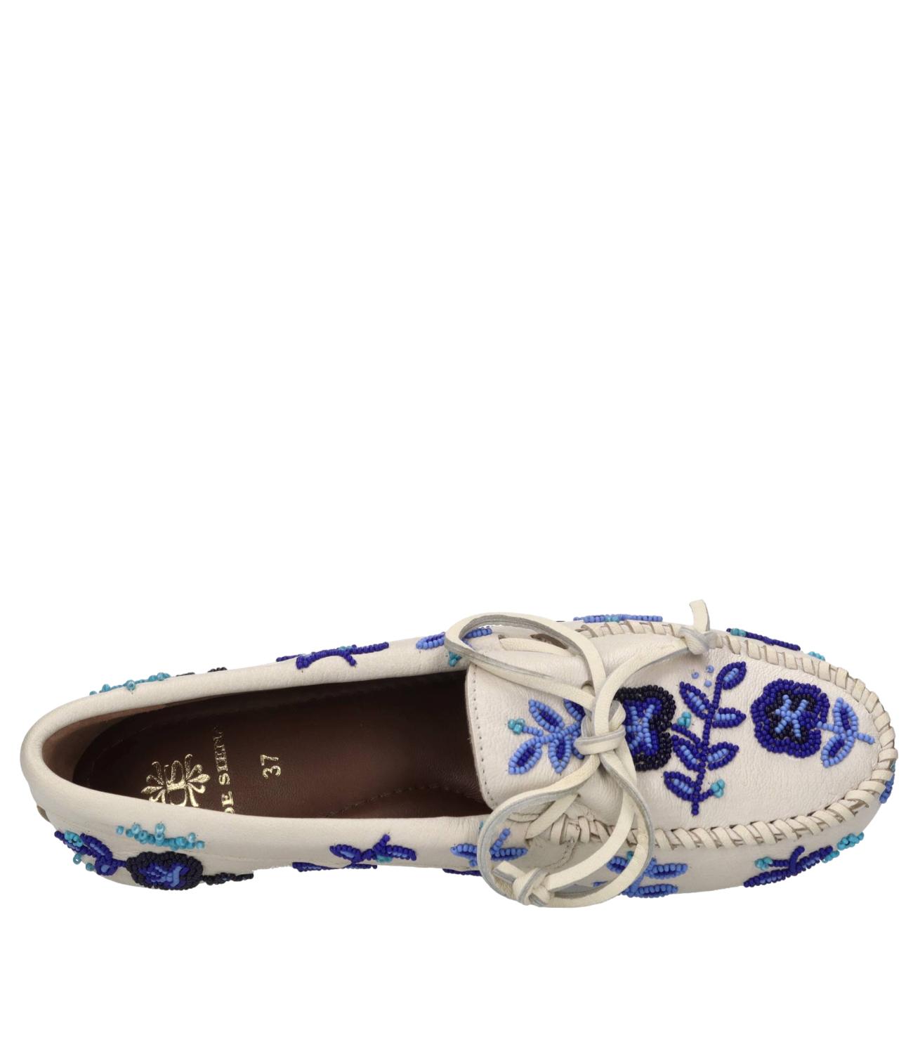 De Siena Mocassino Arianna Flower Bead Embroidery Bianco/Blu Donna