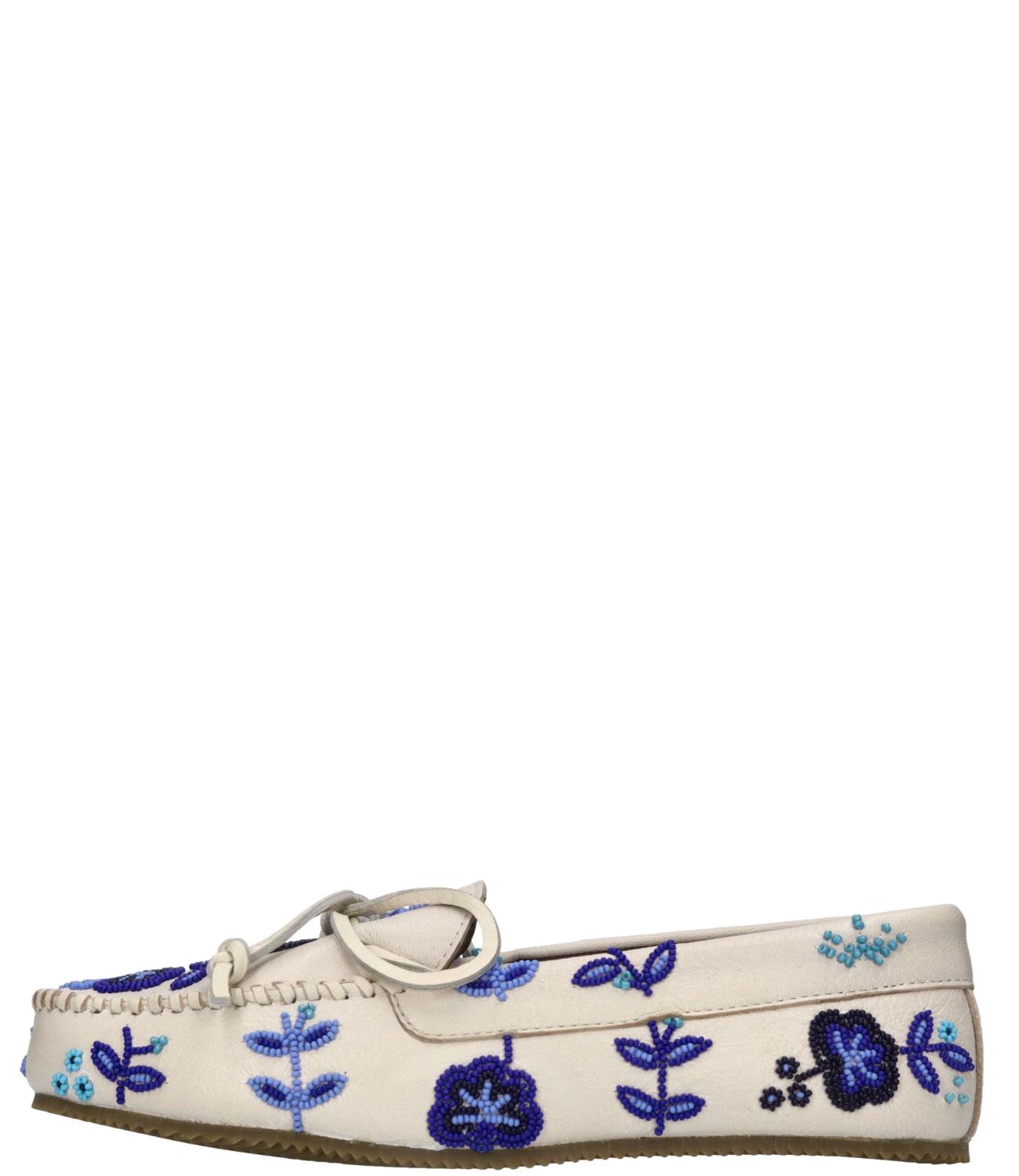 De Siena Mocassino Arianna Flower Bead Embroidery Bianco/Blu Donna