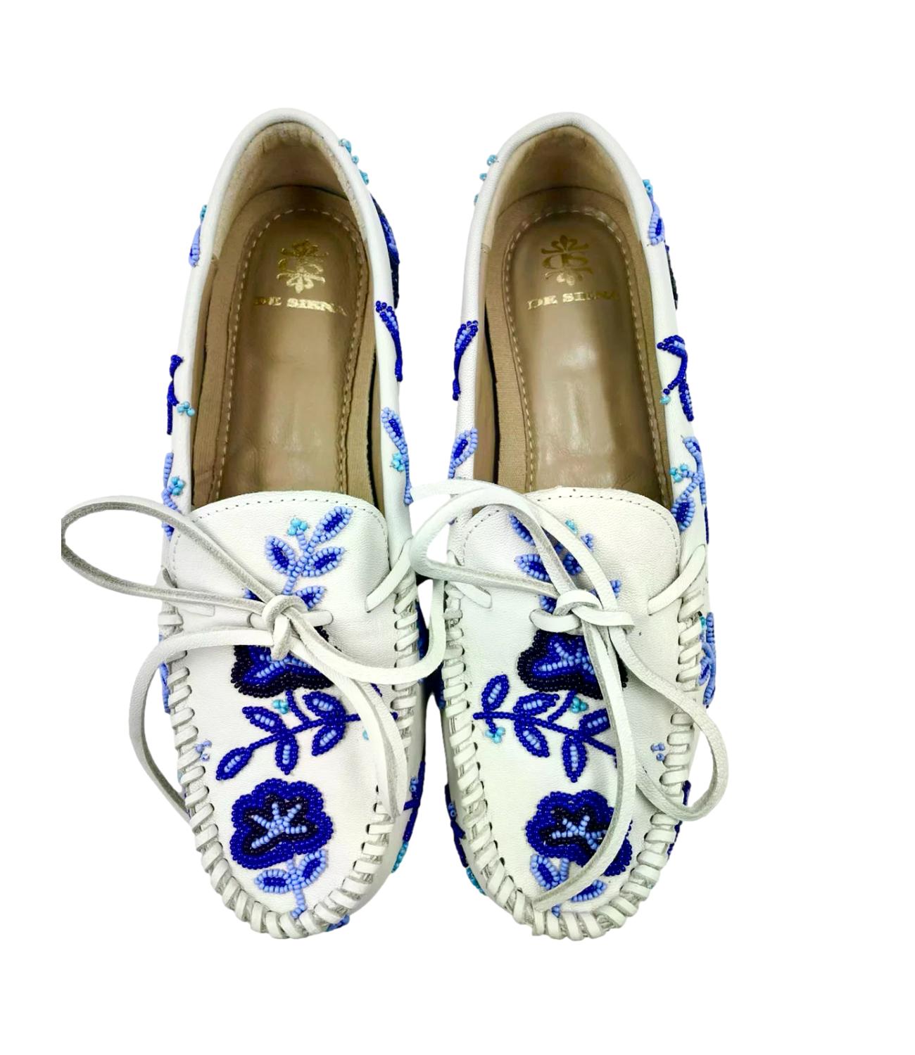 De Siena Mocassino Arianna Flower Bead Embroidery Bianco/Blu Donna