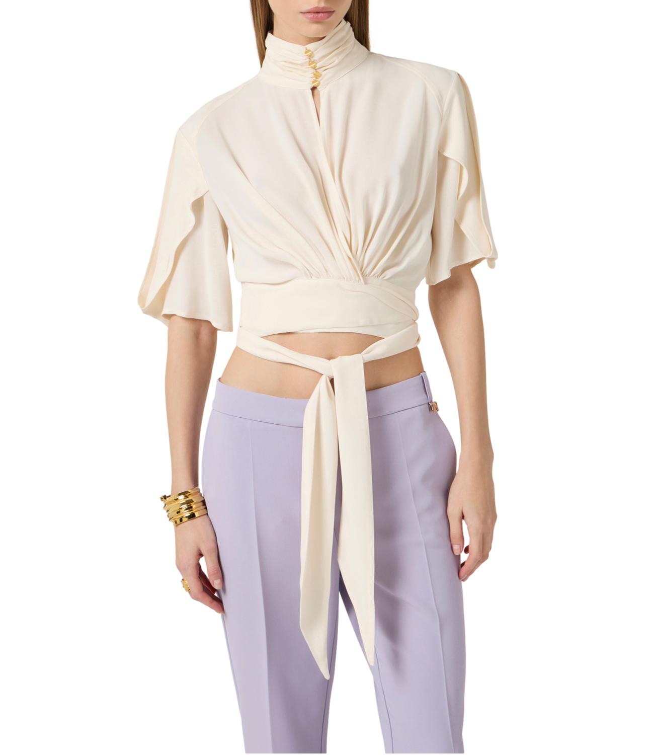 Blusa in georgette di viscosa bianco burro