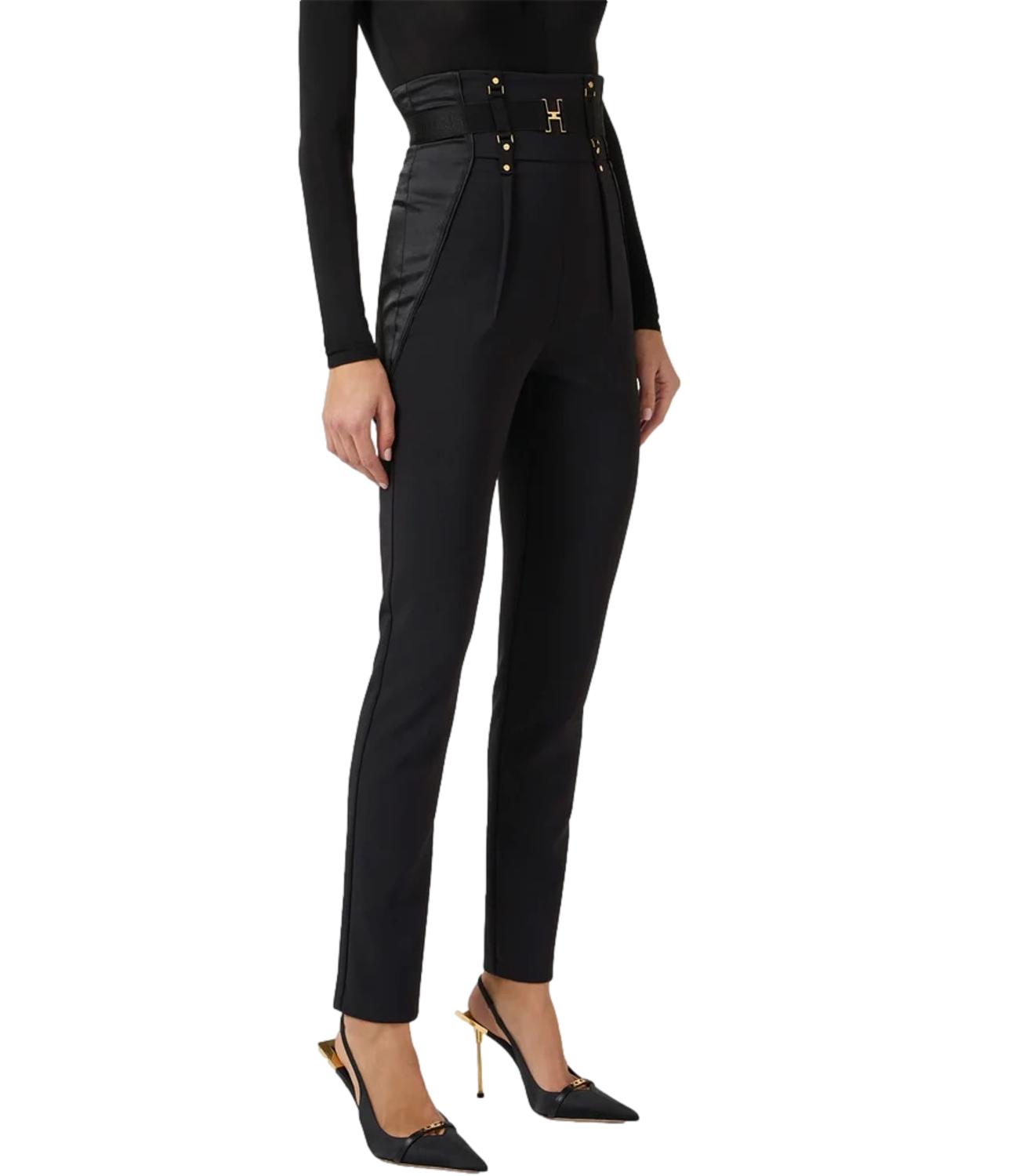 Pantalone nero con logo dorato