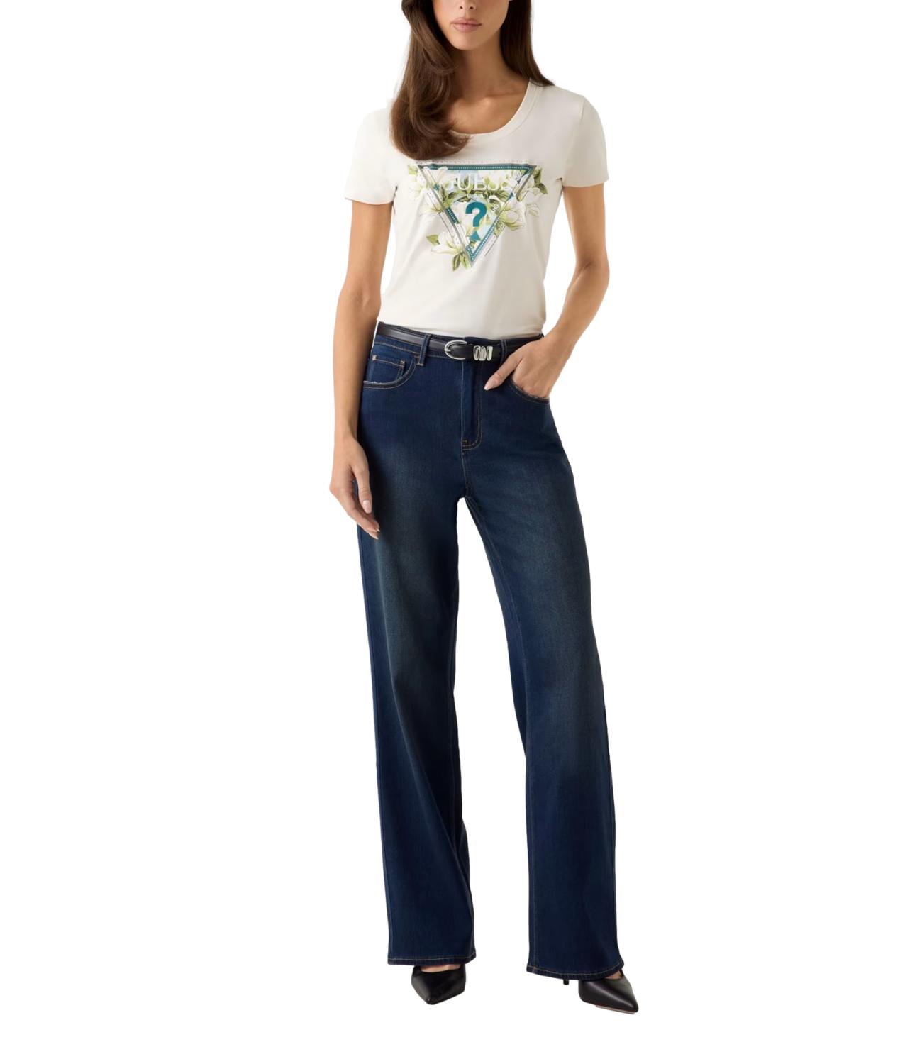 GUESS t-shirt Ss Cn Camelia Triangle Tee crema donna