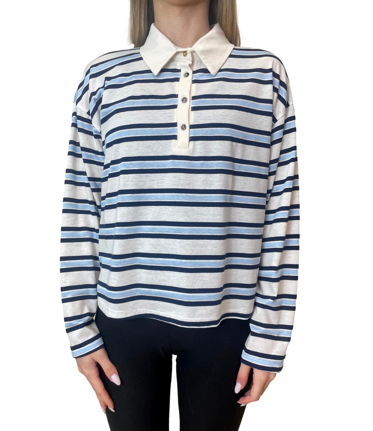 Have One Polo Righe Celeste/Bianco Donna
