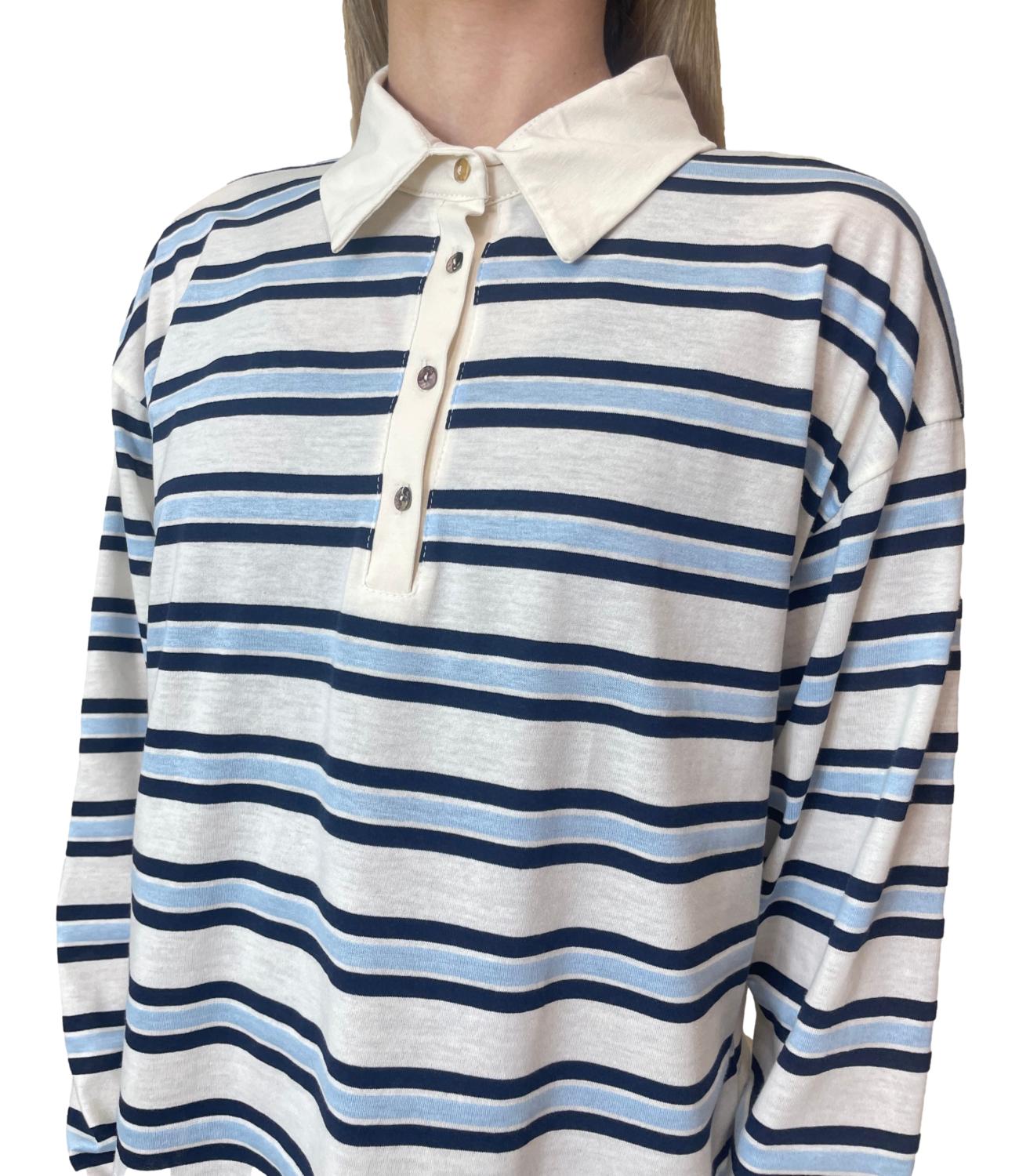 Have One Polo Righe Celeste/Bianco Donna