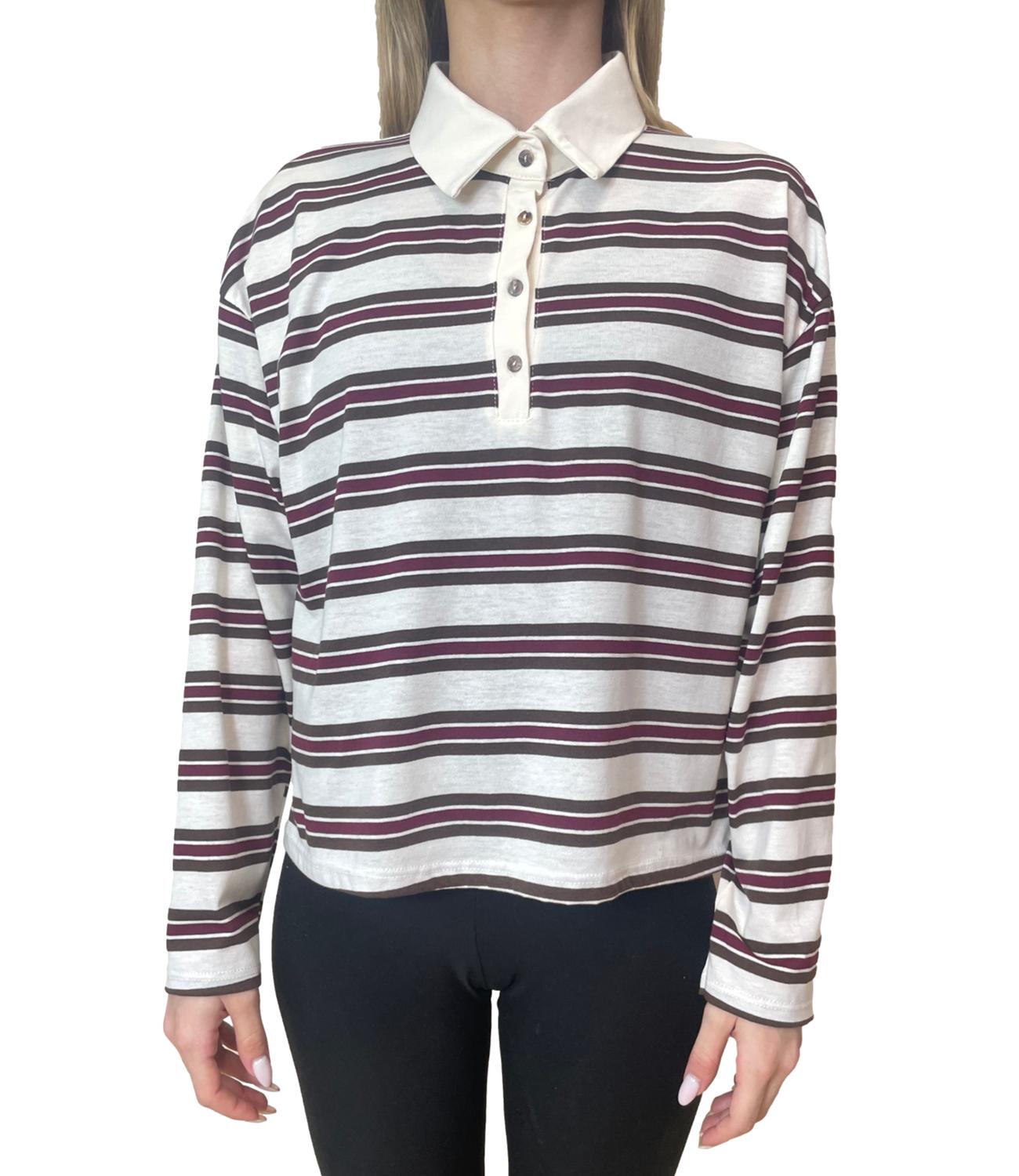 Have One Polo Righe Bordeaux/Moro Donna