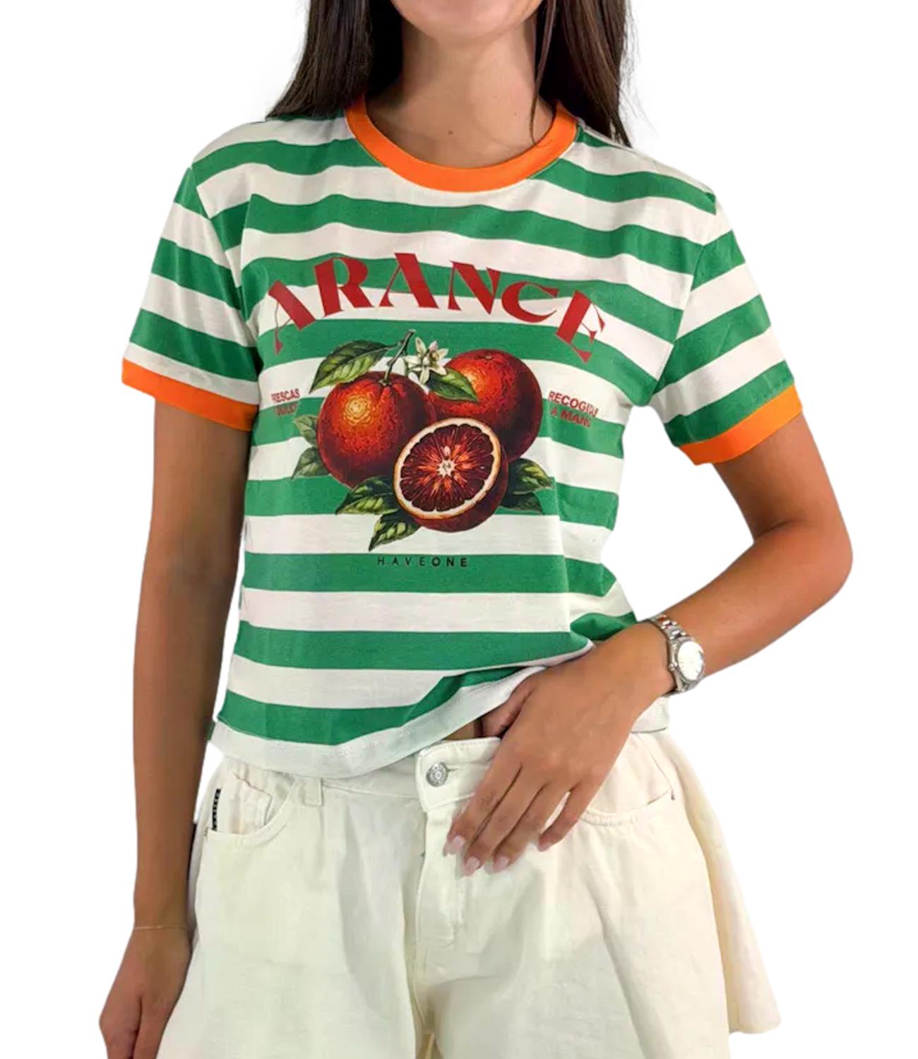 T-Shirt Have One TSH-Q246 Donna - Latte/verde