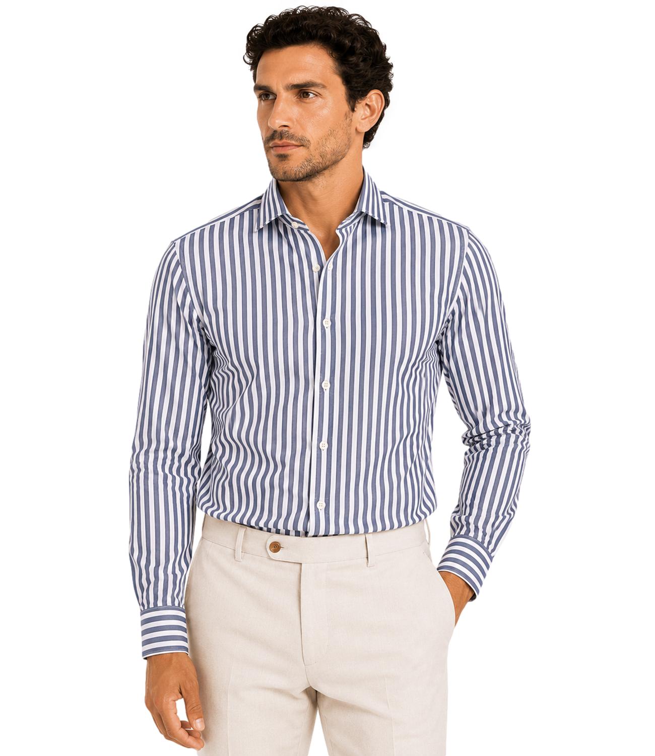 Camicia lino e cotone Impure IM26SSSM RILEY365 Uomo - Navy Stripe