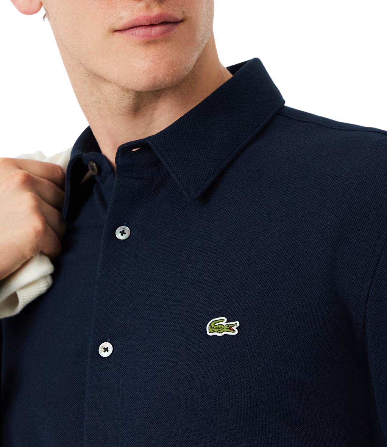 Camicia slim fit in Piqué Di Cotone Uomo Blu