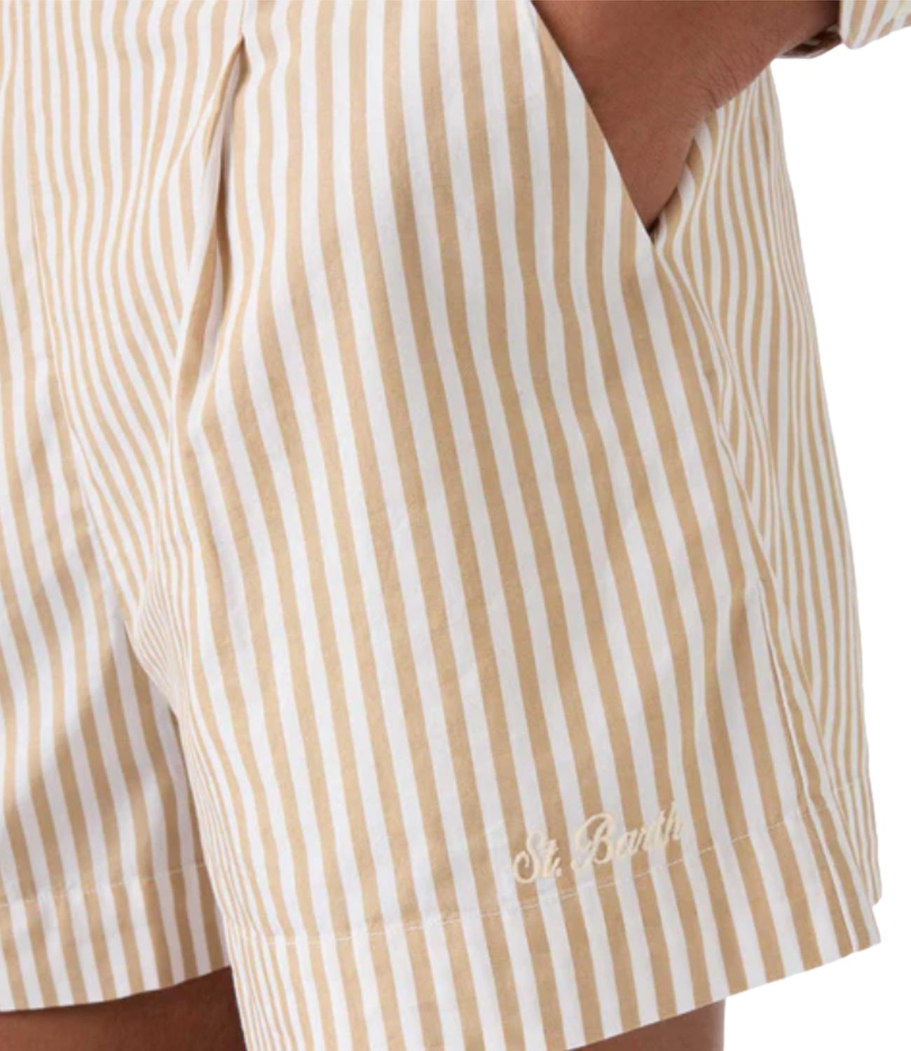 Mc2 Saint Barth short amani in cotone a righe beige donna