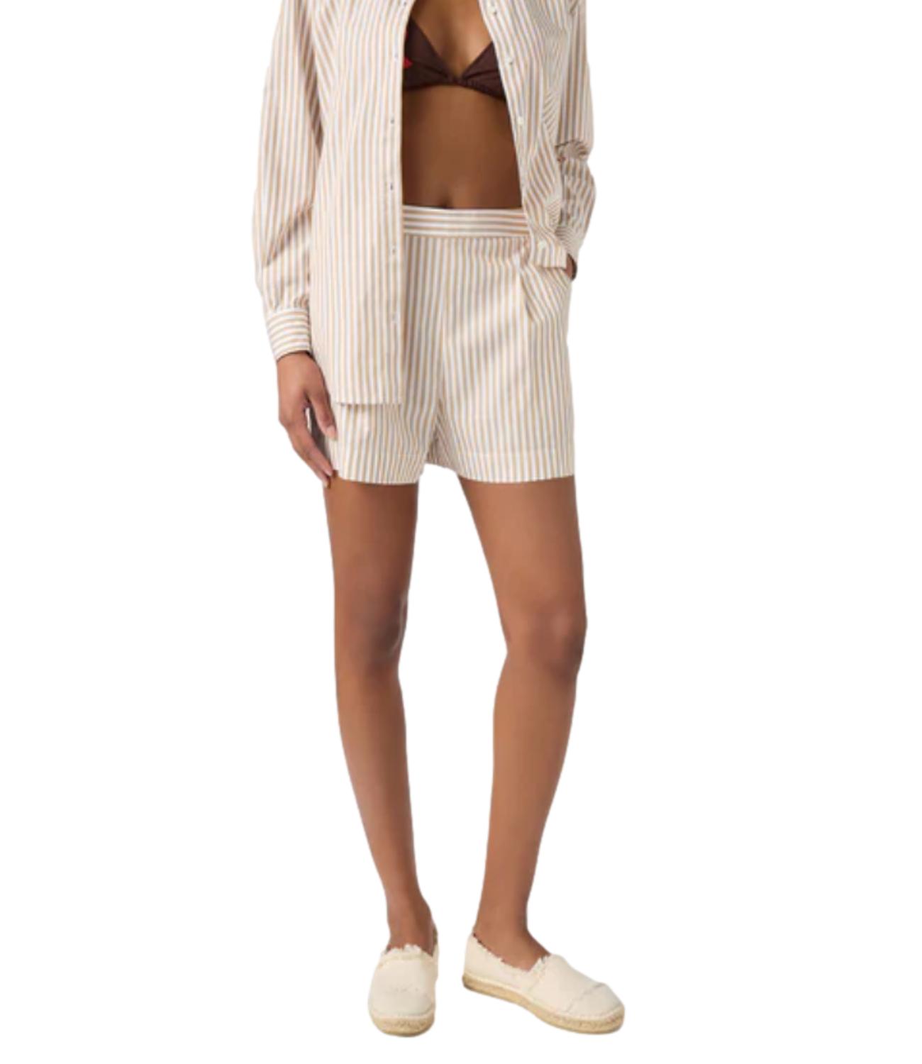 Mc2 Saint Barth short amani in cotone a righe beige donna
