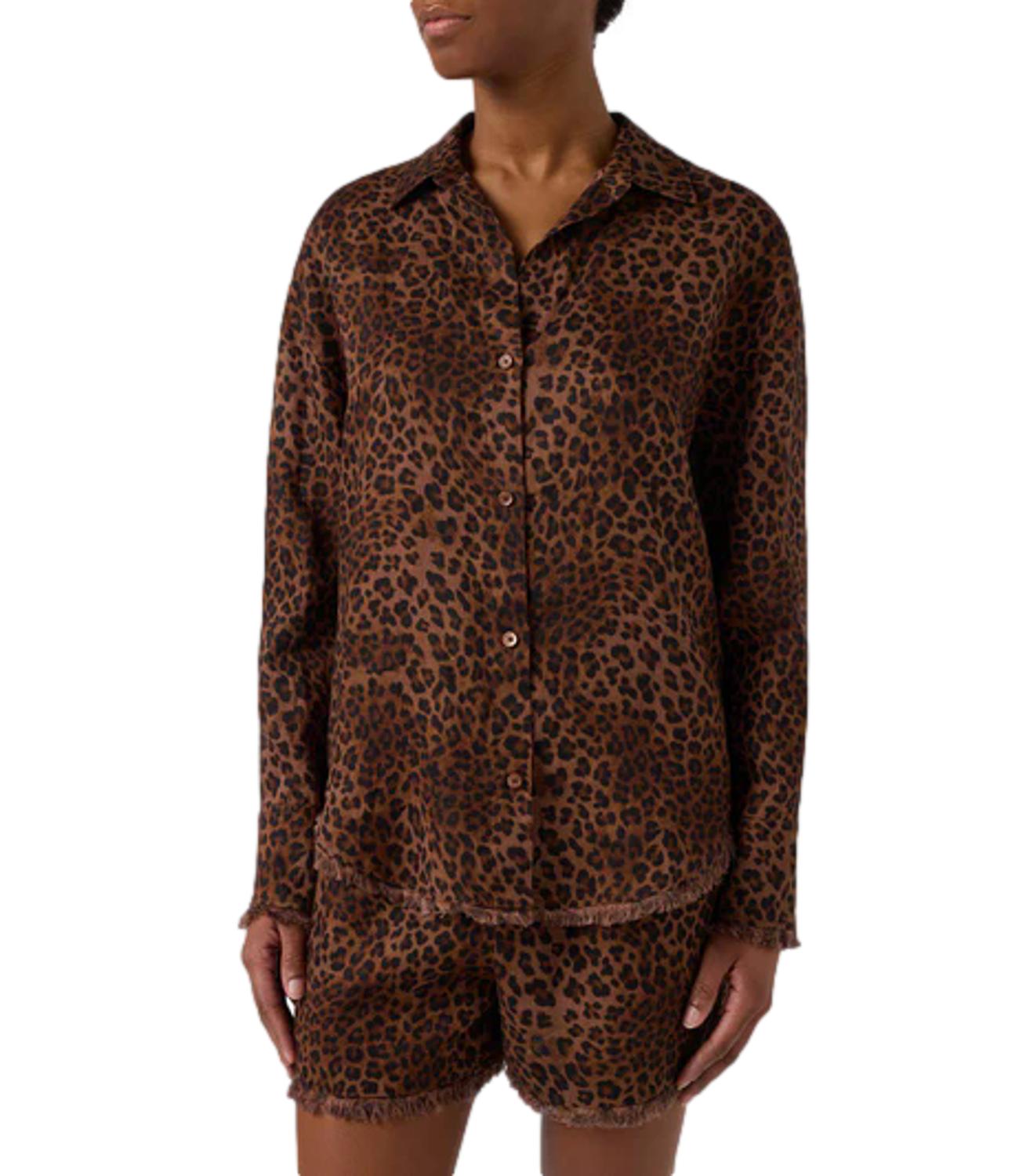 Camicia Mc2 Saint Barth CYS0001 Donna - Linen Sand Leopard 19 Fringe