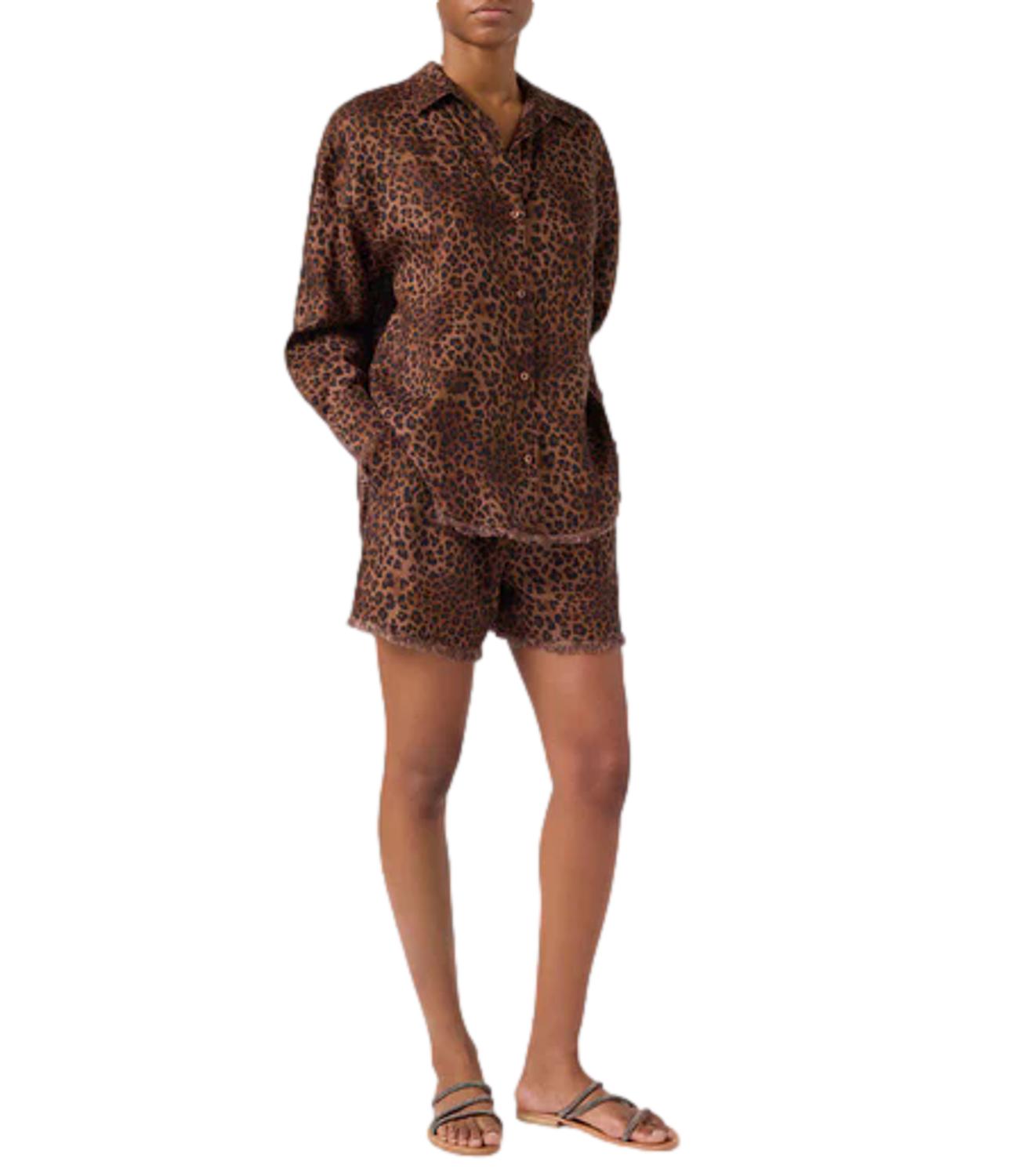 Camicia Mc2 Saint Barth CYS0001 Donna - Linen Sand Leopard 19 Fringe