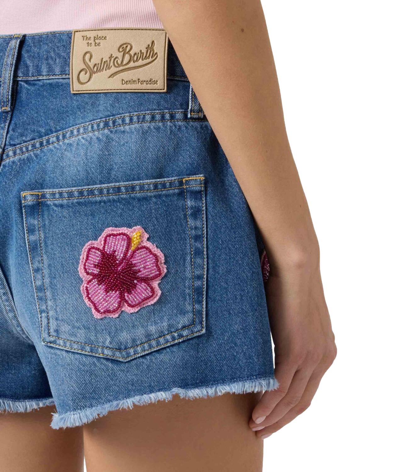 Short Mc2 Saint Barth MUS0001 Donna - Denim M Hibiscus Patch