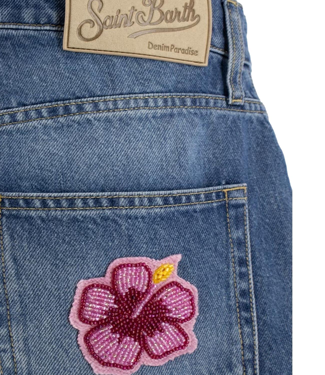 Short Mc2 Saint Barth MUS0001 Donna - Denim M Hibiscus Patch