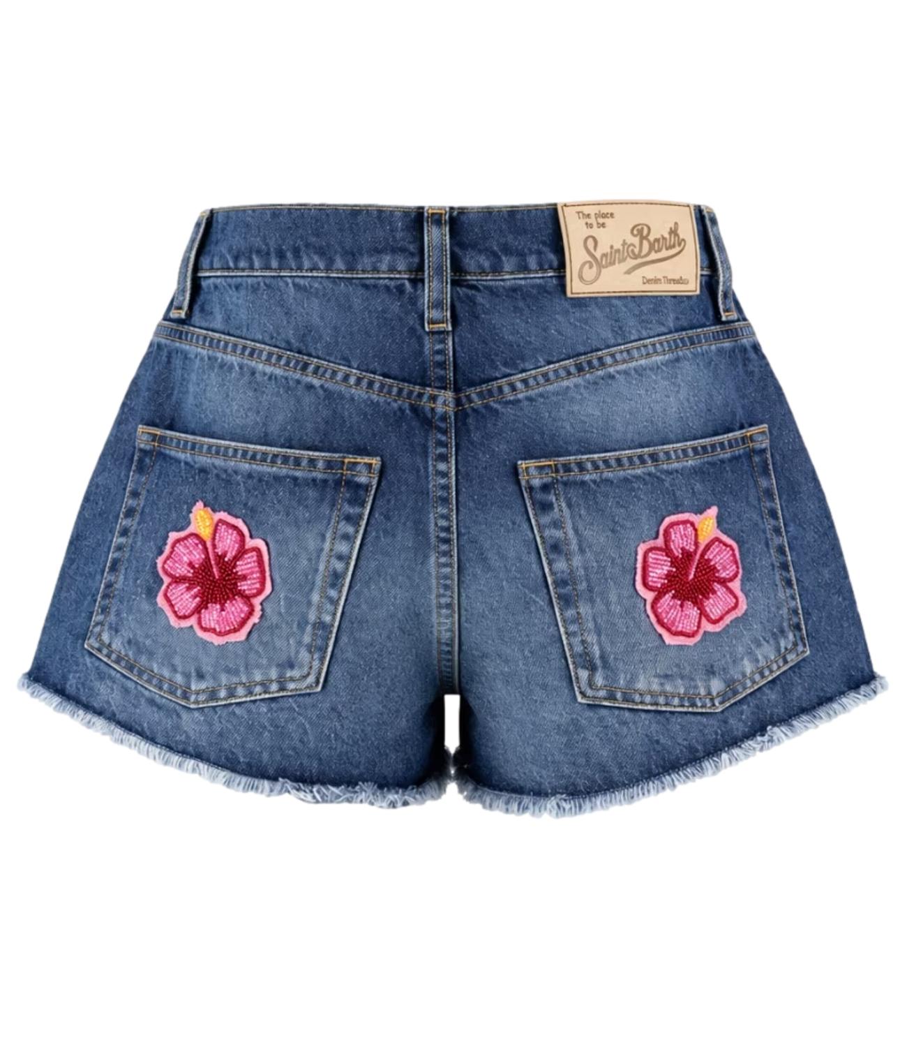 Short Mc2 Saint Barth MUS0001 Donna - Denim M Hibiscus Patch
