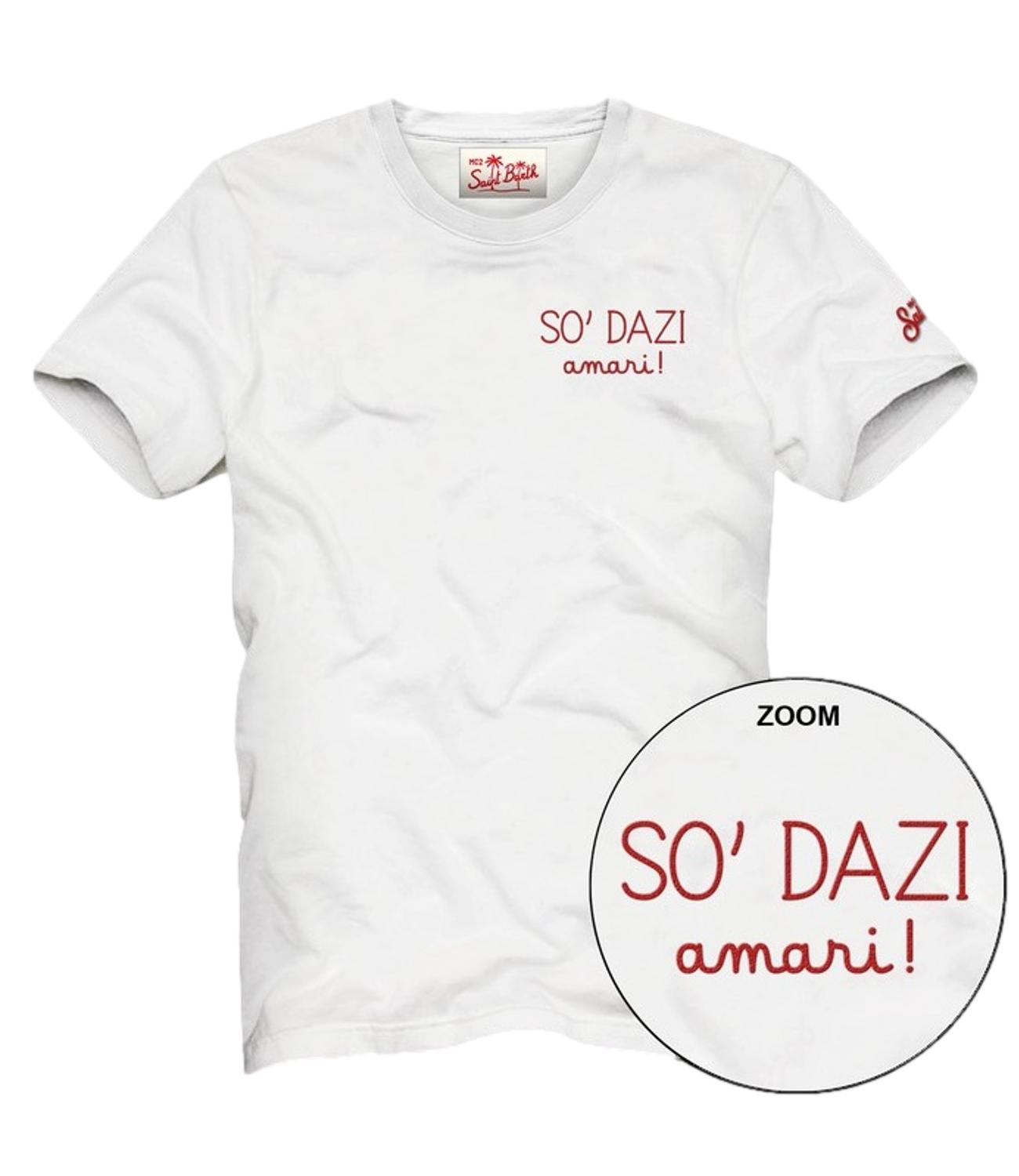 T-shirt MC2 Saint Barth Portofino color bianco con logo e scritta SO' DAZI AMARI! ricamate