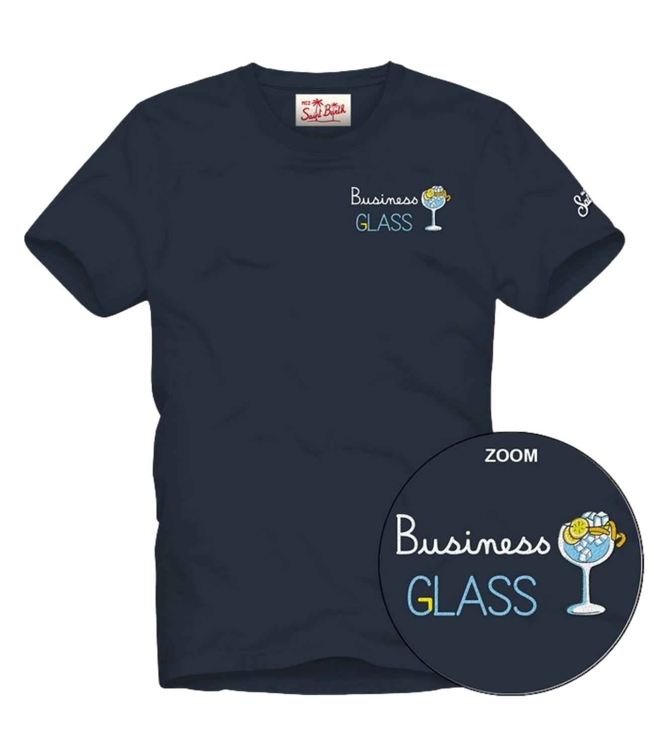 T-shirt MC2 Saint Barth Portofino color bianco con logo e scritta BUSINESS GLASS ricamate