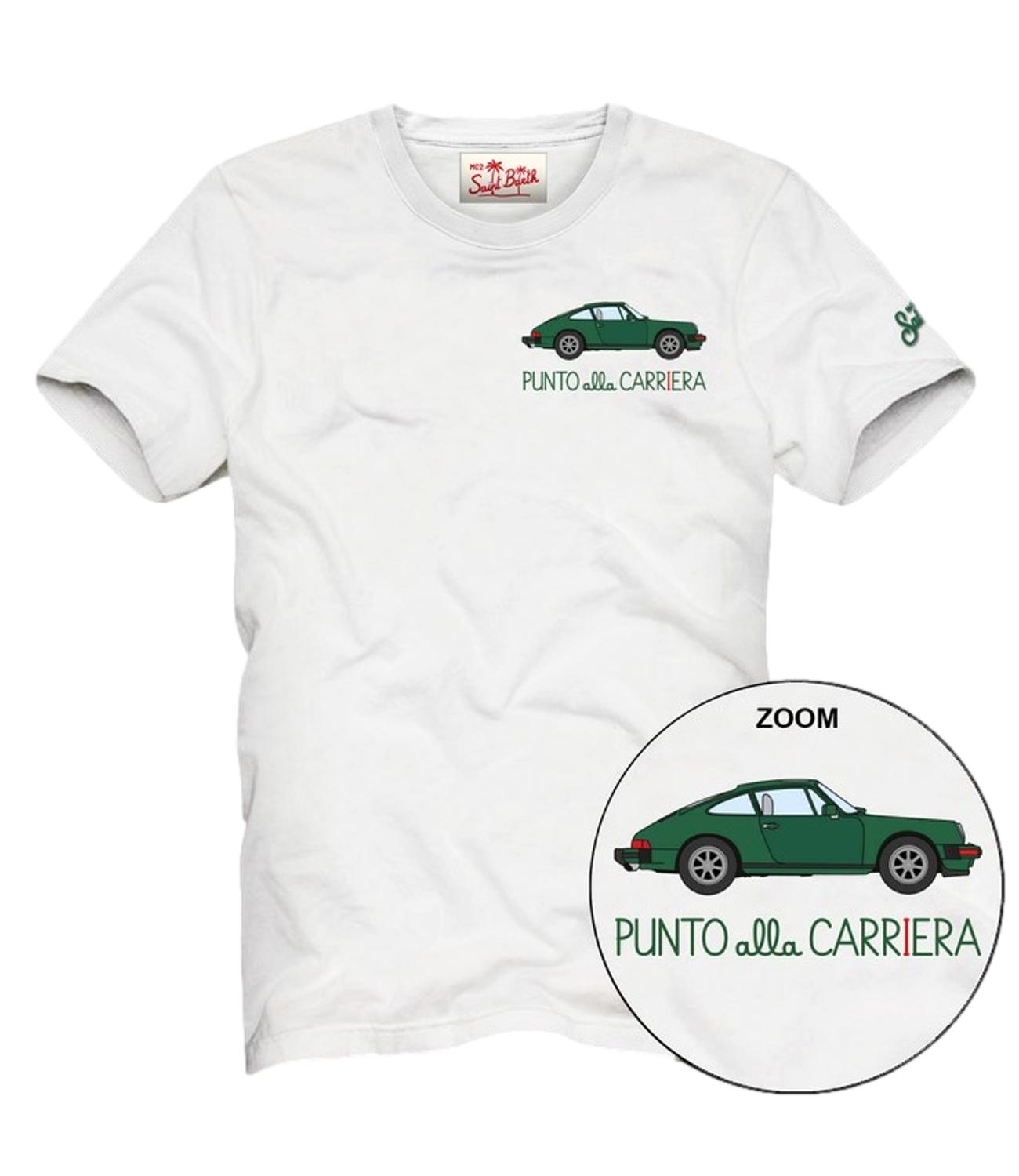T-shirt MC2 Saint Barth Portofino color bianco con logo e scritta PUNTO alla CARRIERA ricamate