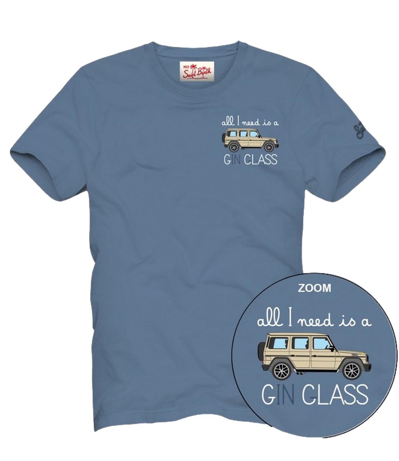 T-shirt MC2 Saint Barth Portofino color bianco con logo e scritta ALL I NEED IS GIN GLASS ricamate