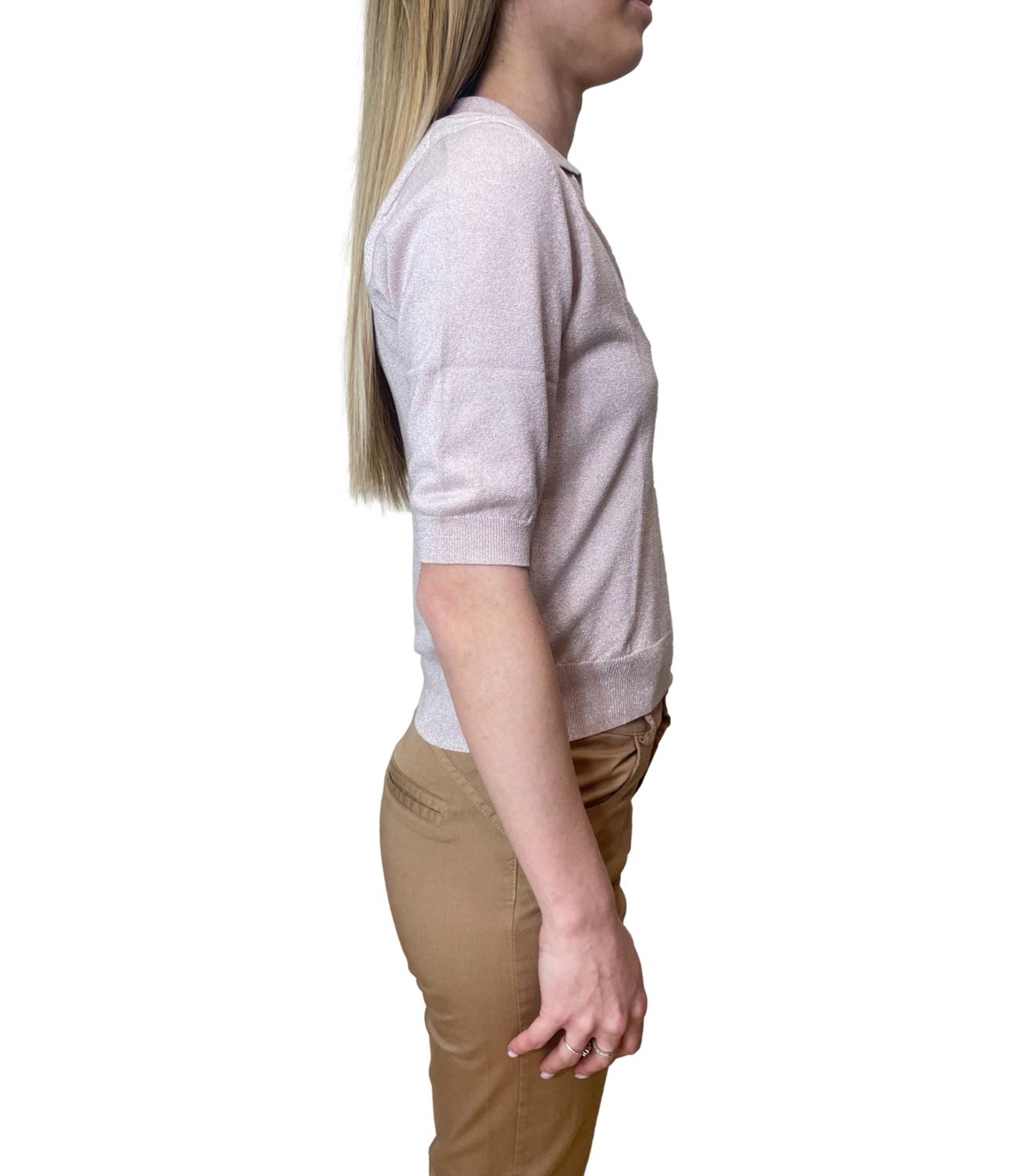 Motel Maglia Polo Lurex Rosa Donna