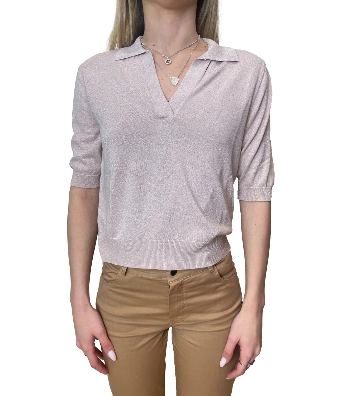 Motel Maglia Polo Lurex Rosa Donna