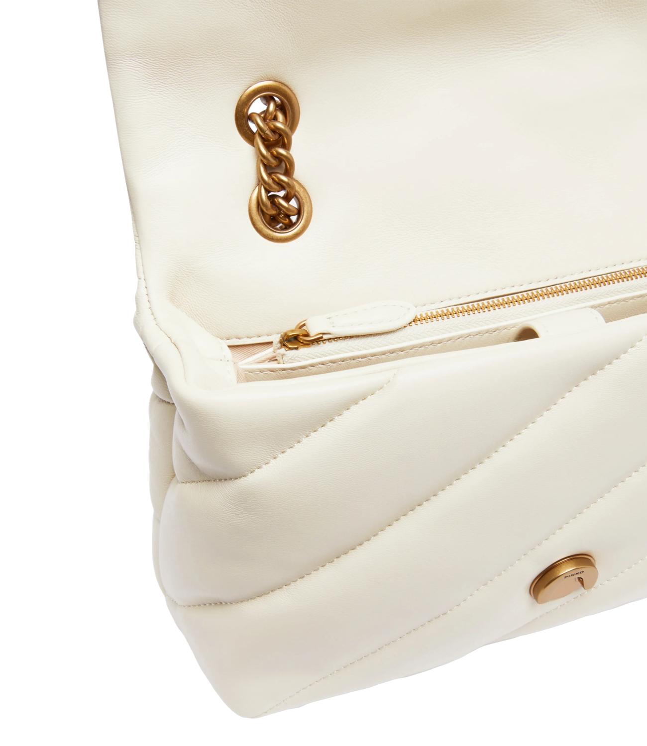 Pinko Borsa Media Love Puff Classic Cl Sheep Nap Bianco/gold Donna