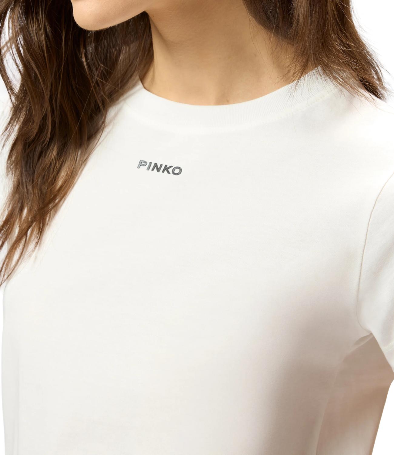 Pinko Basico T-Shirt Jersey Logo Sta Bianco Donna