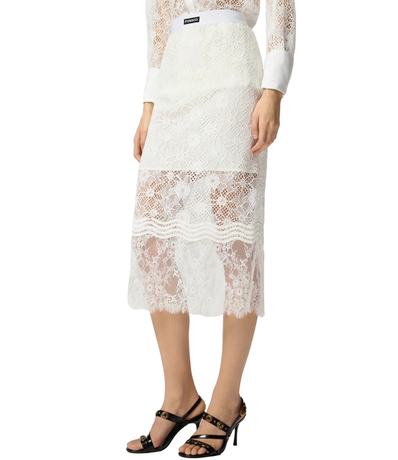Pinko Harmonie Gonna Pizzo Rebrode Bianco Donna