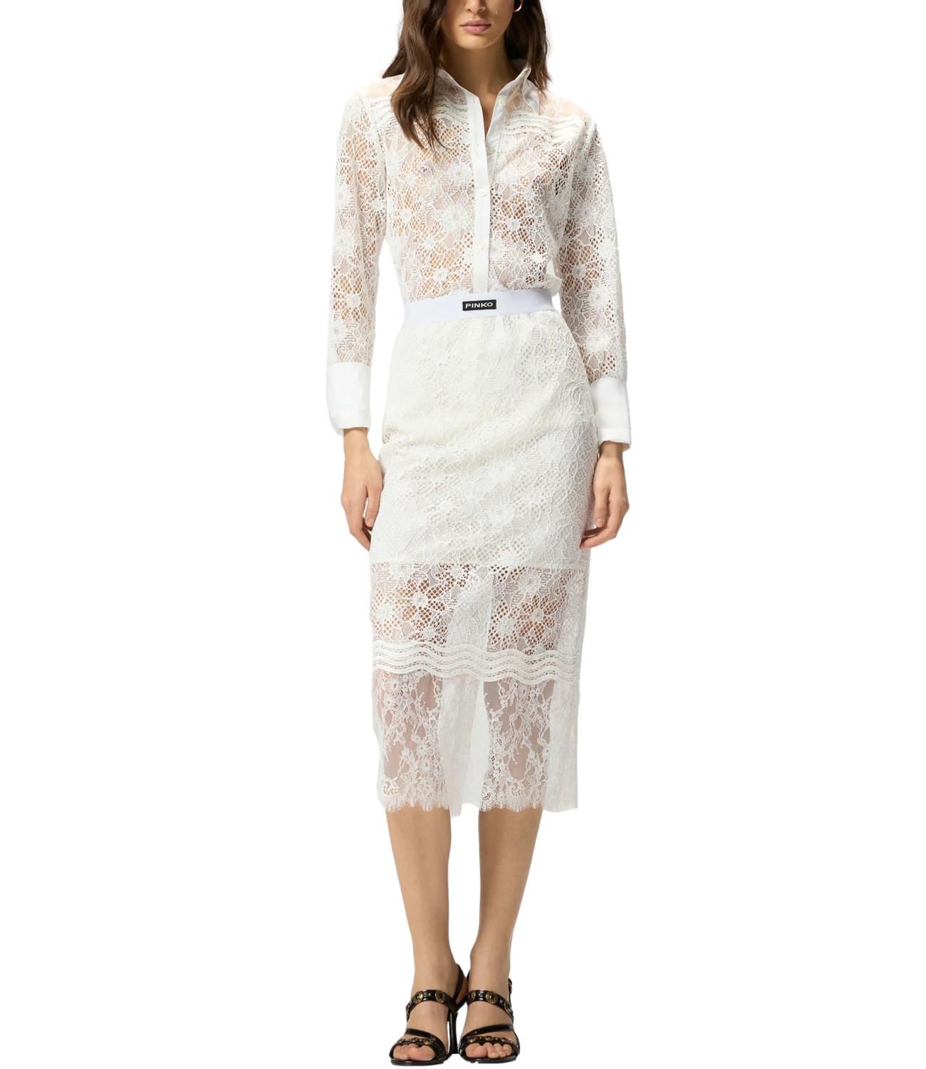 Pinko Harmonie Gonna Pizzo Rebrode Bianco Donna