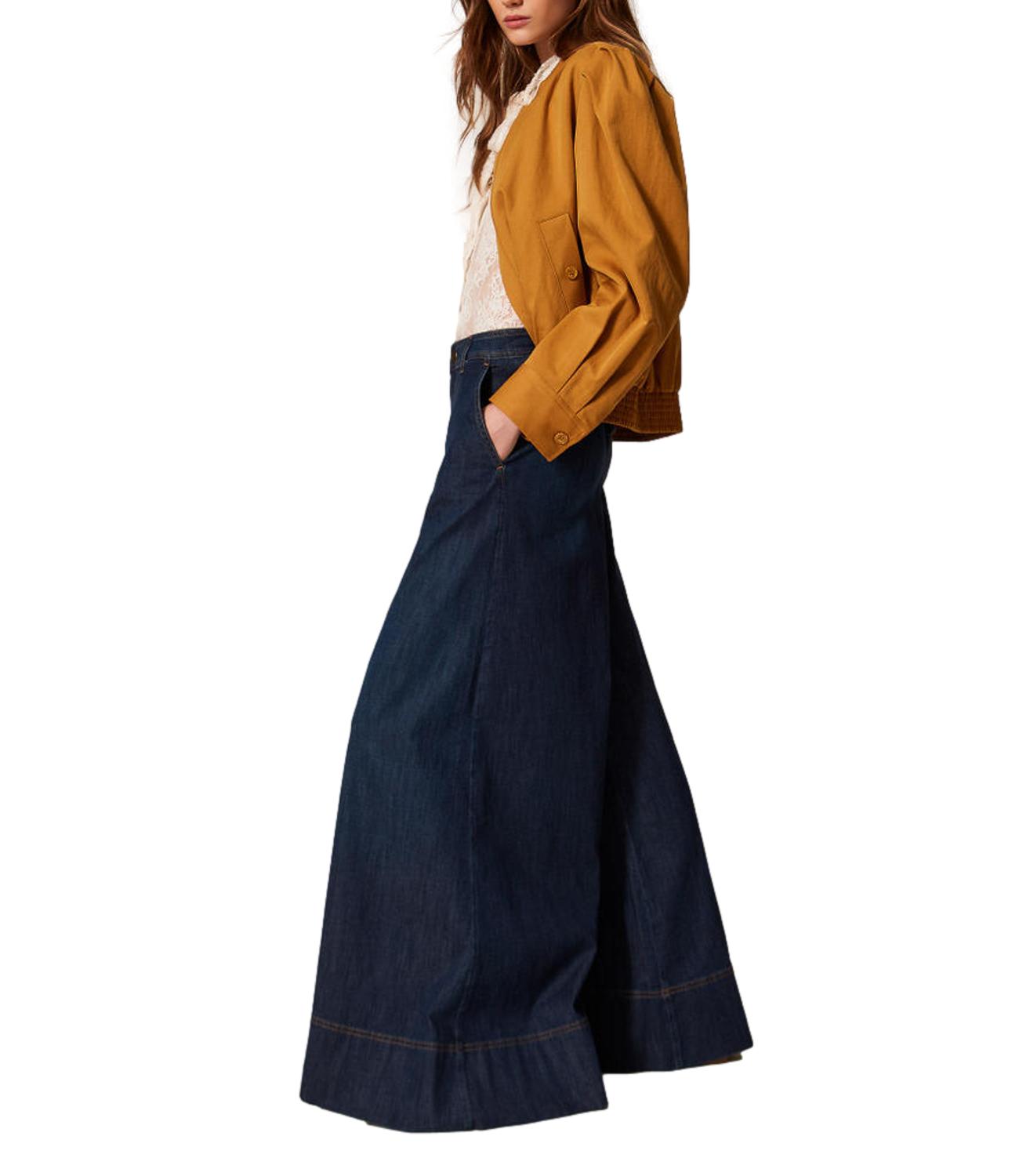 TWIN SET Pantalone Palazzo In Denim blu scuro donna