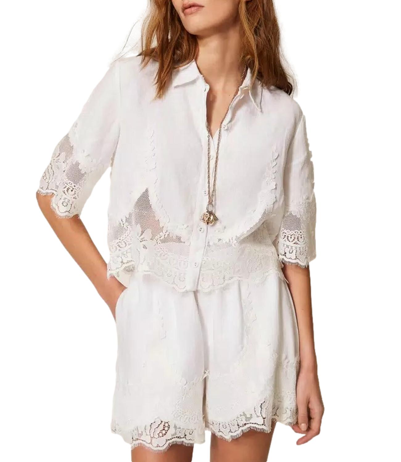 Twinset Camicia Pizzo Bianco Ottico Donna