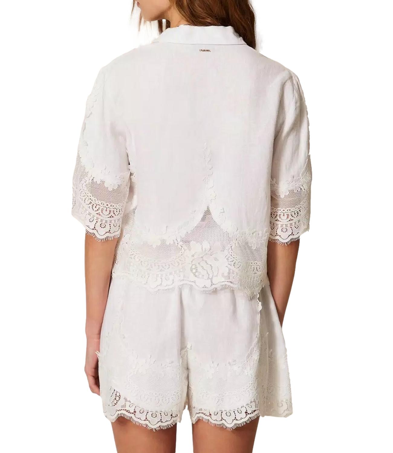 Twinset Camicia Pizzo Bianco Ottico Donna