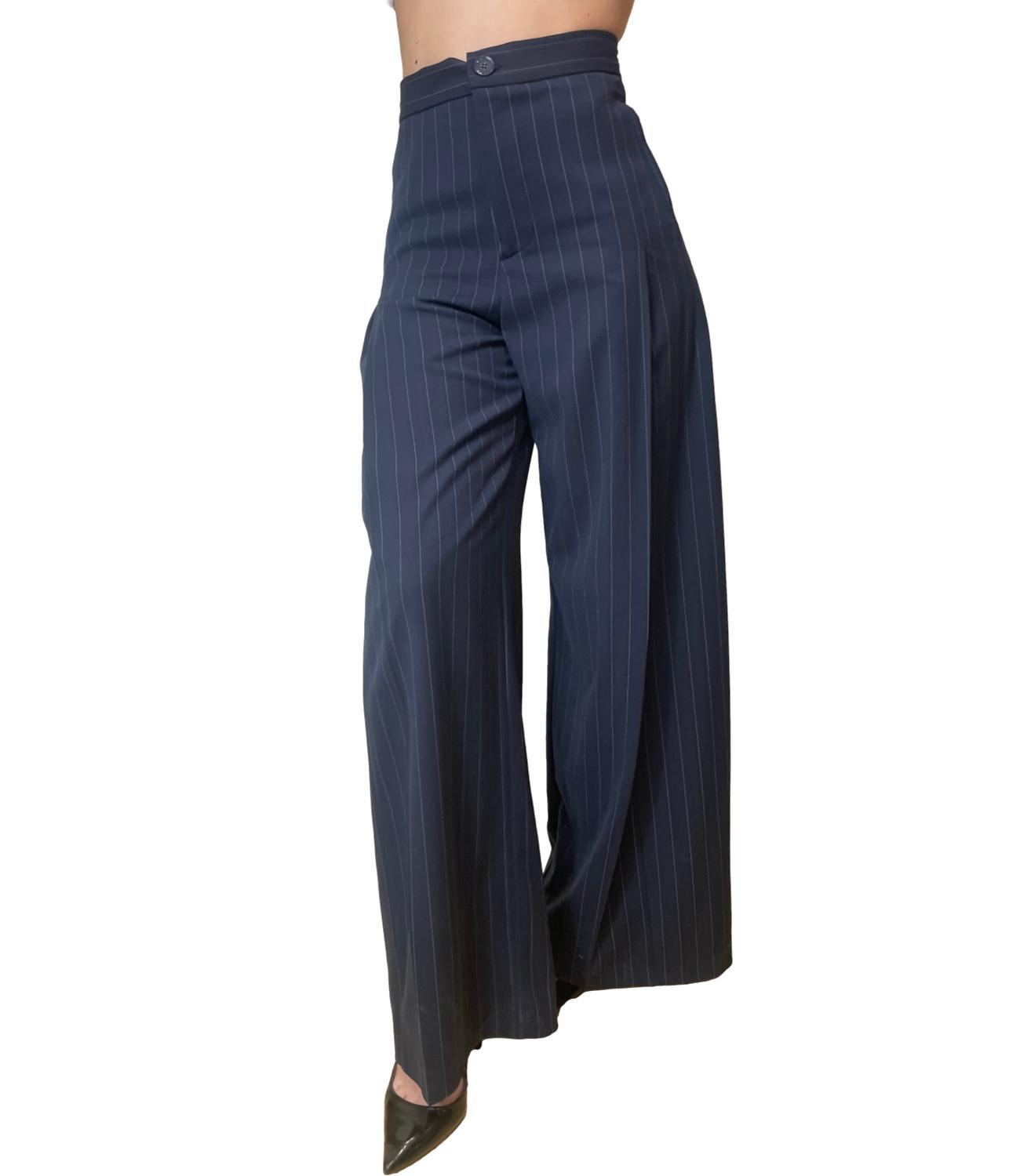Vicolo Pantalone Gessato Blu Donna