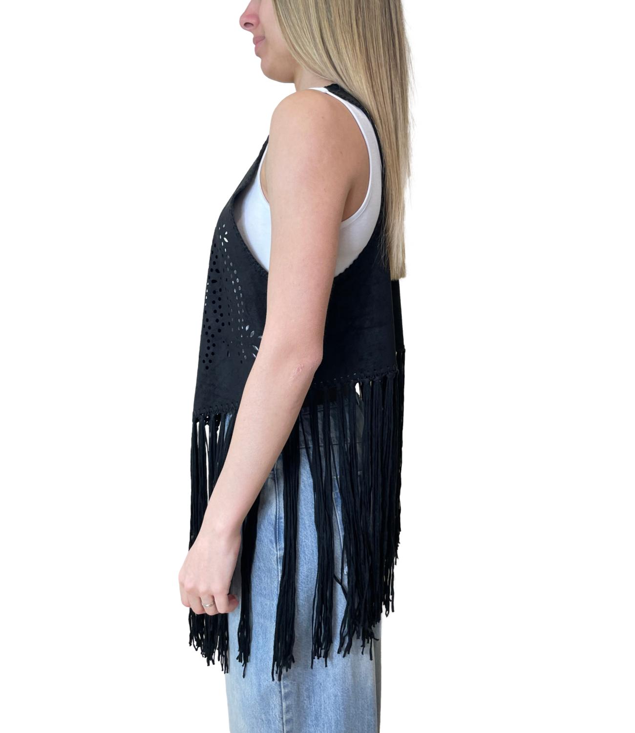 Vicolo Giacca Frange Nero Donna