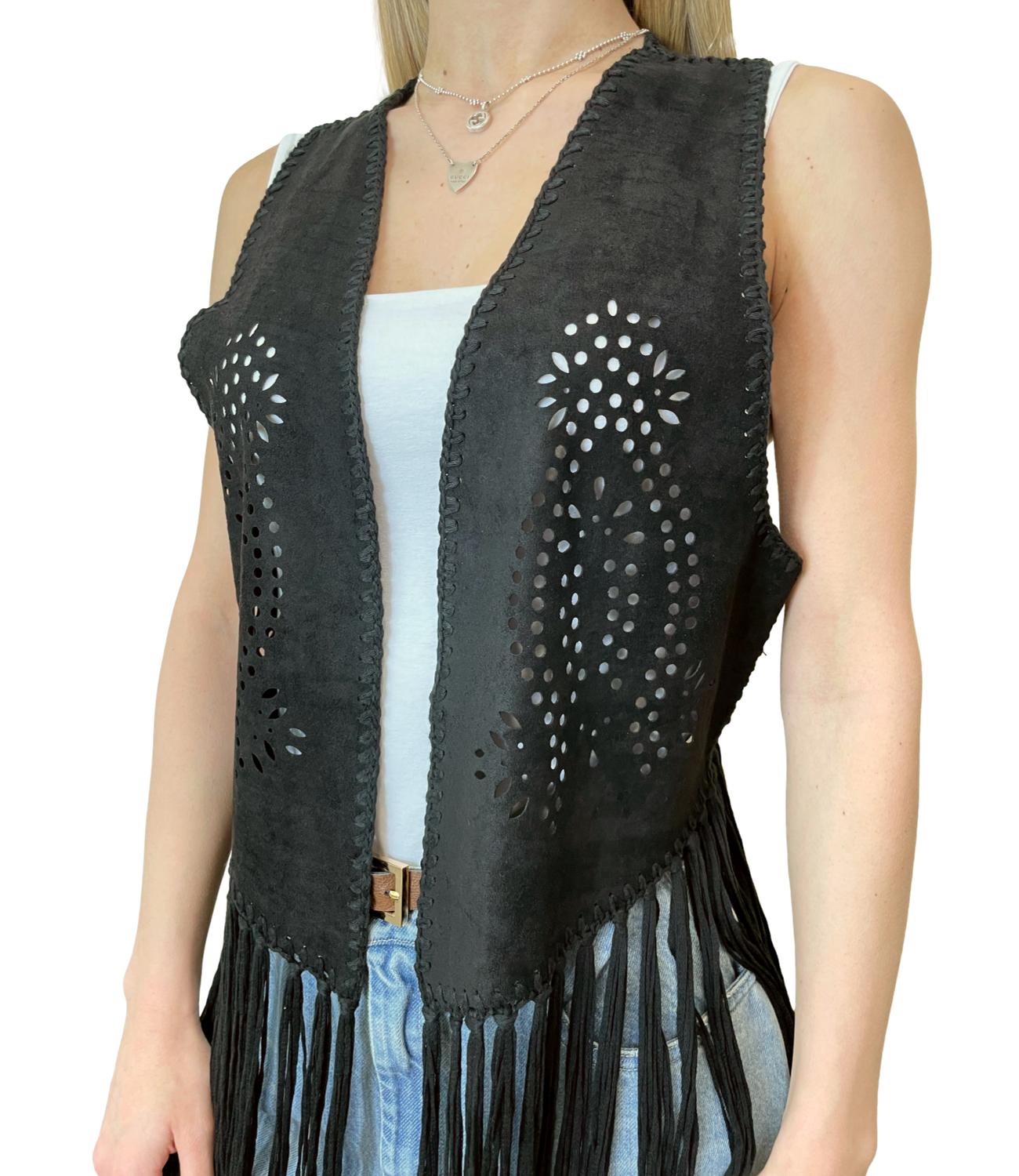 Vicolo Giacca Frange Nero Donna
