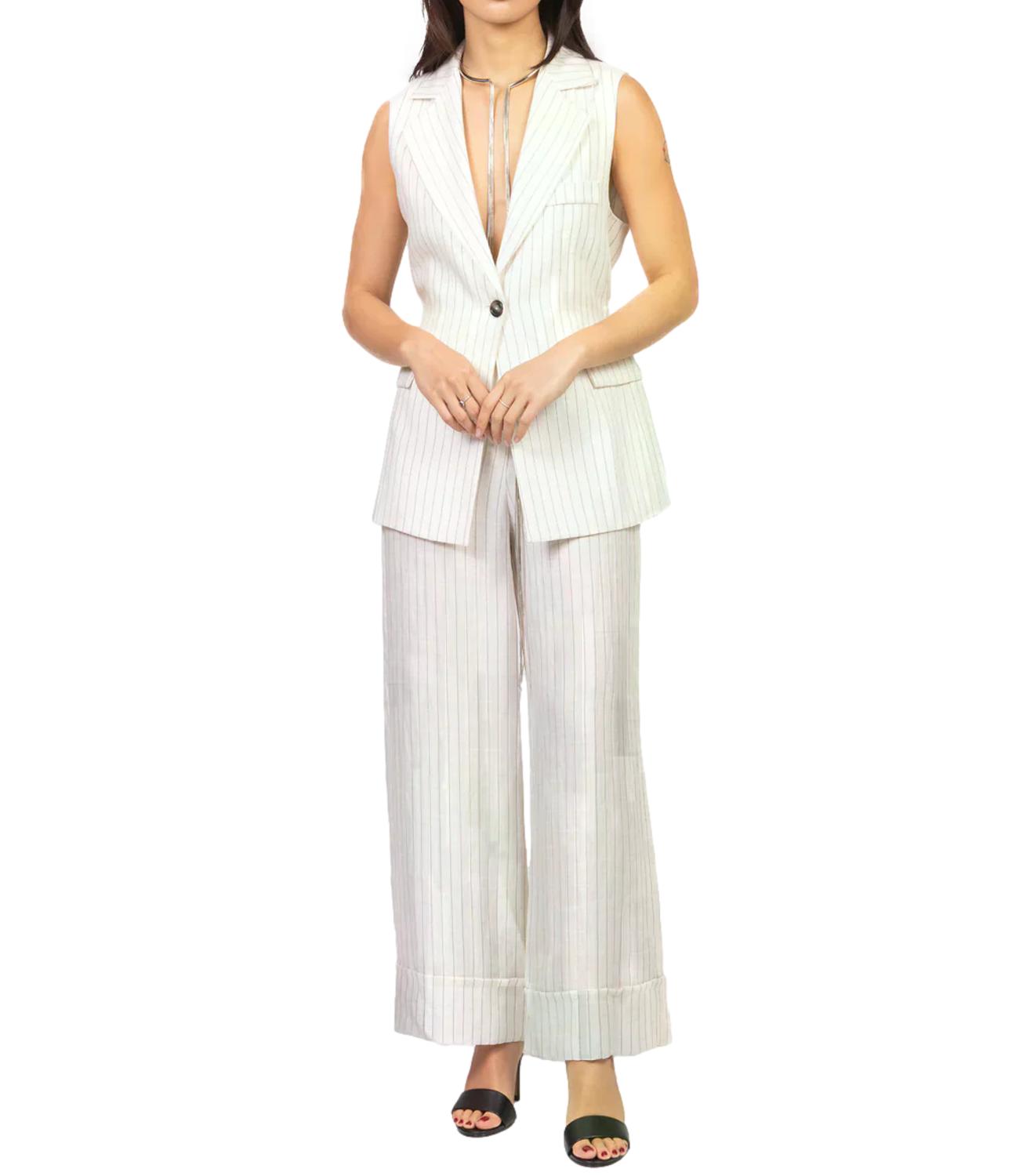 Vicolo Top Gilet Panna Gessato Donna